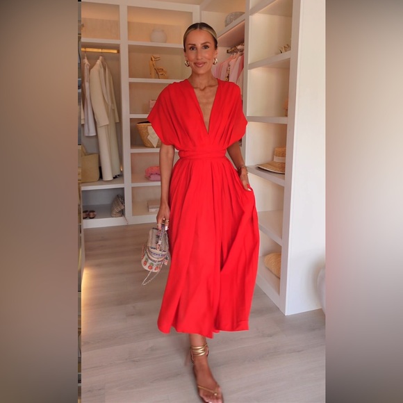 ZARA ZW COLLECTION PLEATED MIDI DRESS Red Medium NWT - Picture 7 of 7